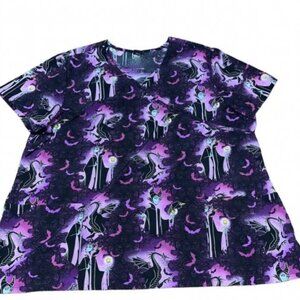 DISNEY VILLIANS Womens Plus 2XL Snow White Maleficent Black Purple Scrub Shirt